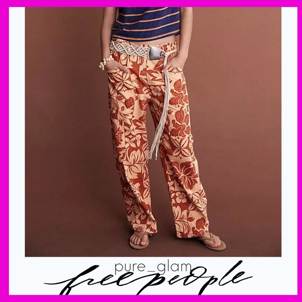 Free People Floral wide leg Pants in Rust